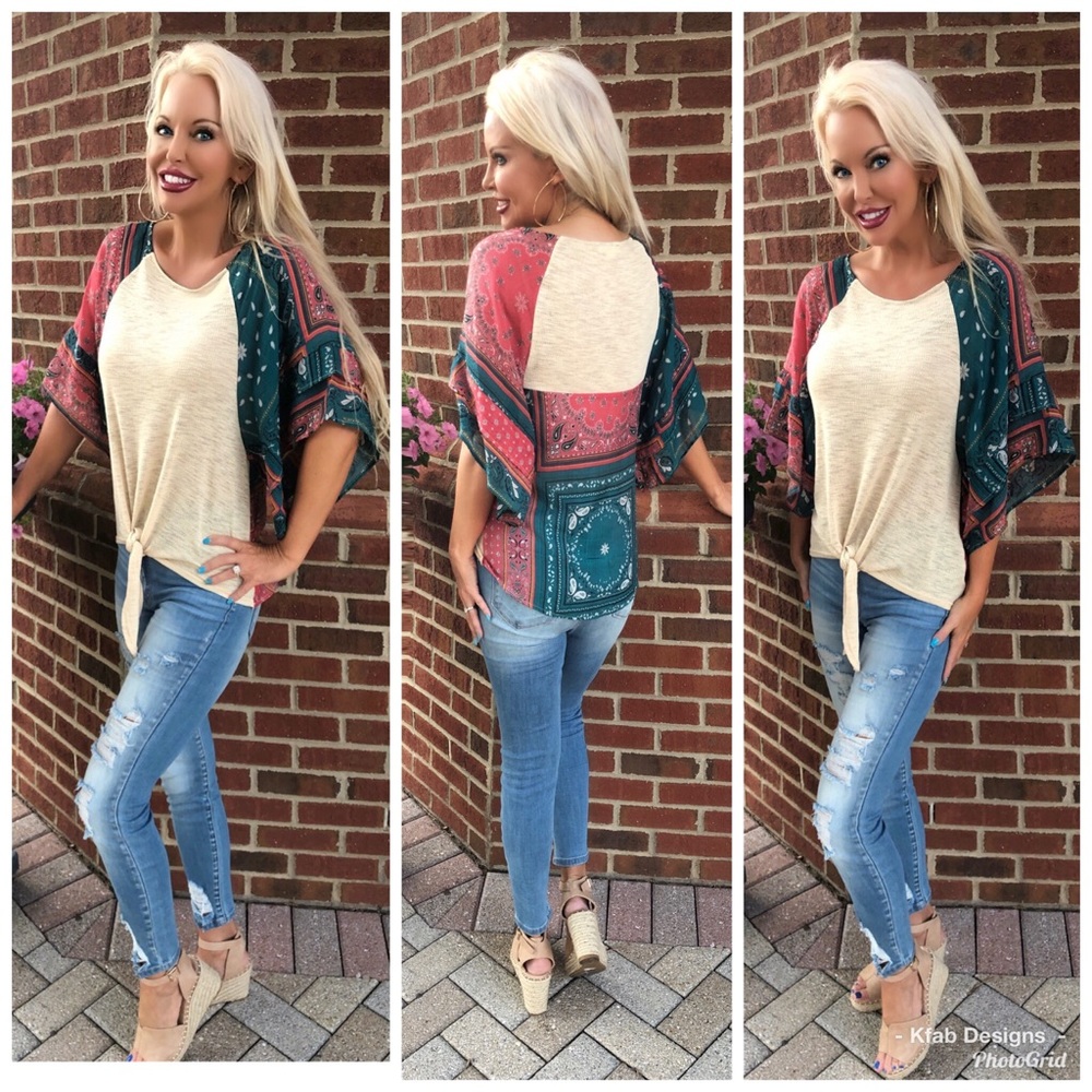 🛍LAST 1! Paisley Ruffled Sleeve Tie Front Top! - Picture 5 of 6